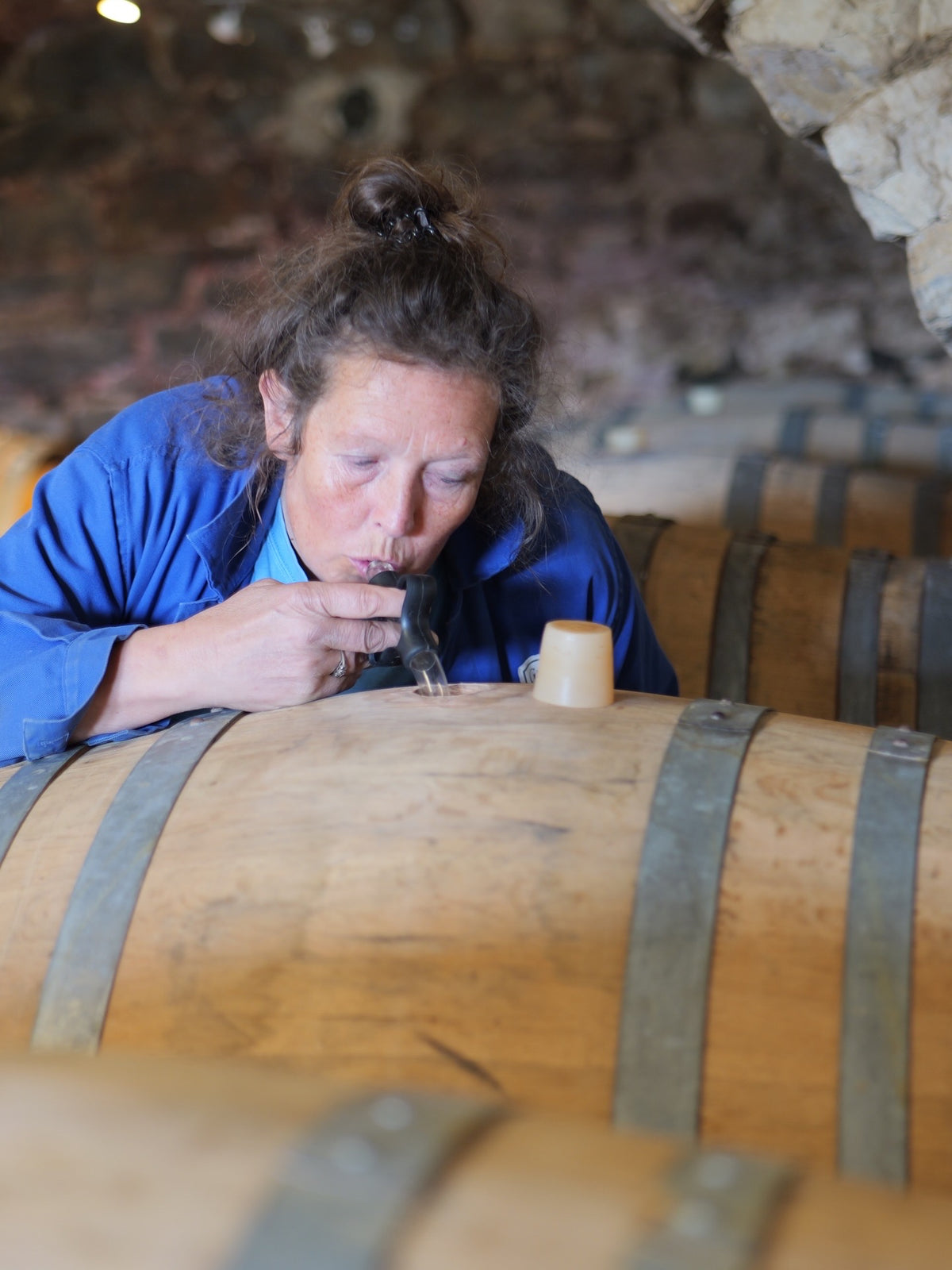 Les Bottes Rouges - tasting from the barrel in the cellar in the Jura