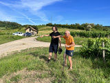 Walking the vines at Pupillin in the Jura, above the Maison Pierre Overnoy cellars